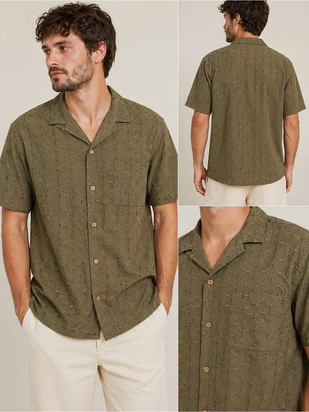 Lucky Brand Olive Short-Sleeve Button-Down Camp Shirt